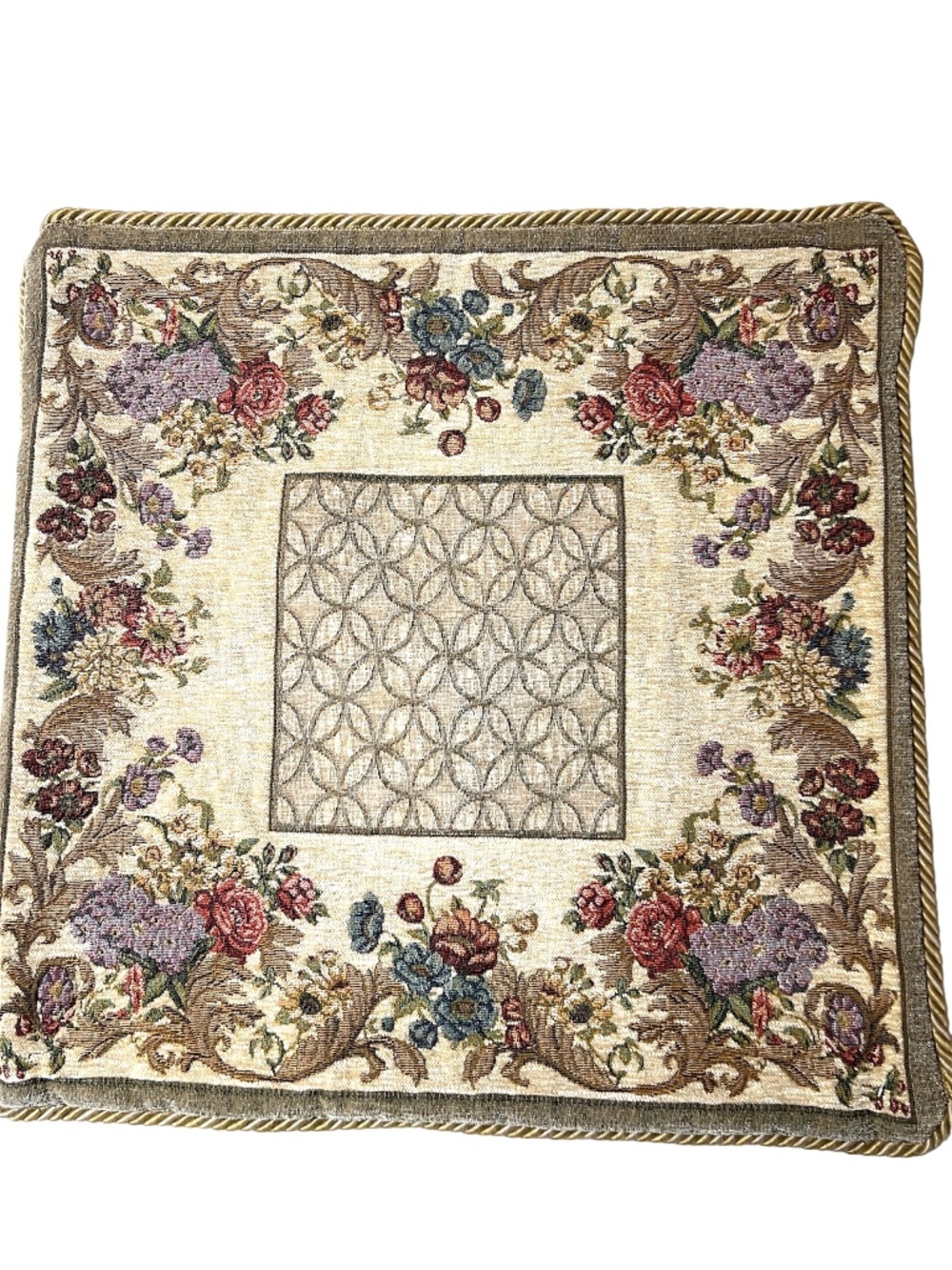 Tapestry Cushion Cover Floral Home Decor 19" Square Earth Tones